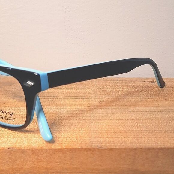 NEW Rx'able Eyeglass Frame; POMY, blue/black lightweight glasses 52-18-145 - Picture 6 of 6